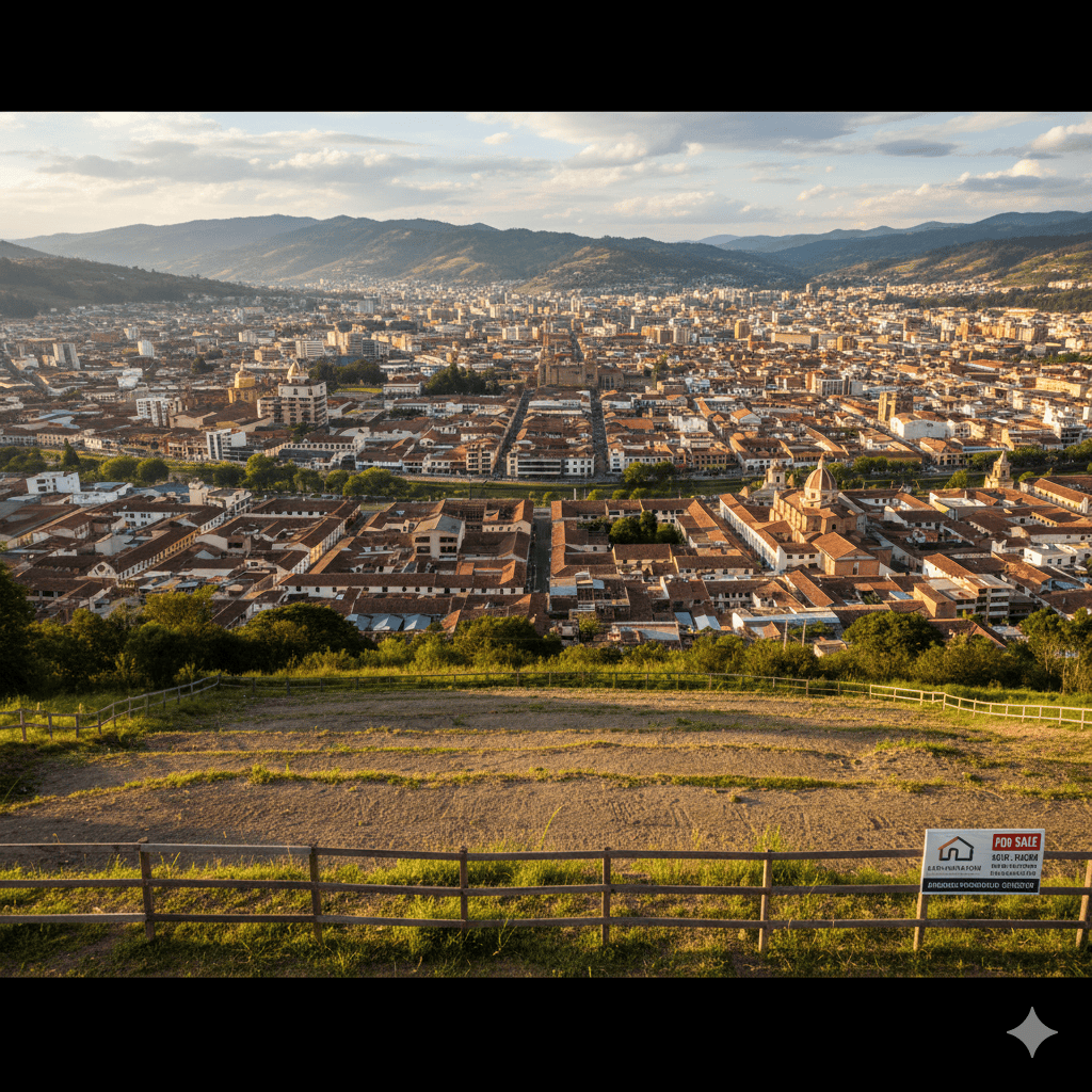 A vacant lot with a view of Cuenca city.