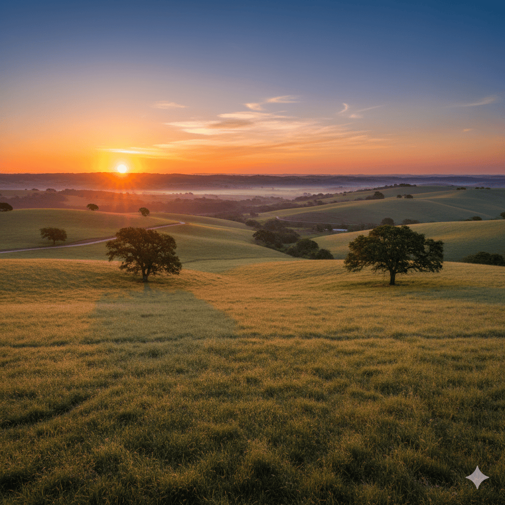 Sunrise over a beautiful piece of land.